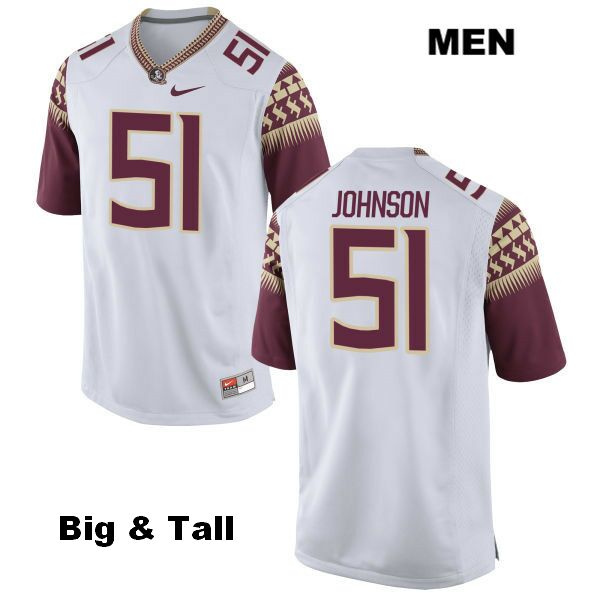 Men's NCAA Nike Florida State Seminoles #51 Baveon Johnson College Big & Tall White Stitched Authentic Football Jersey CEL4069UK